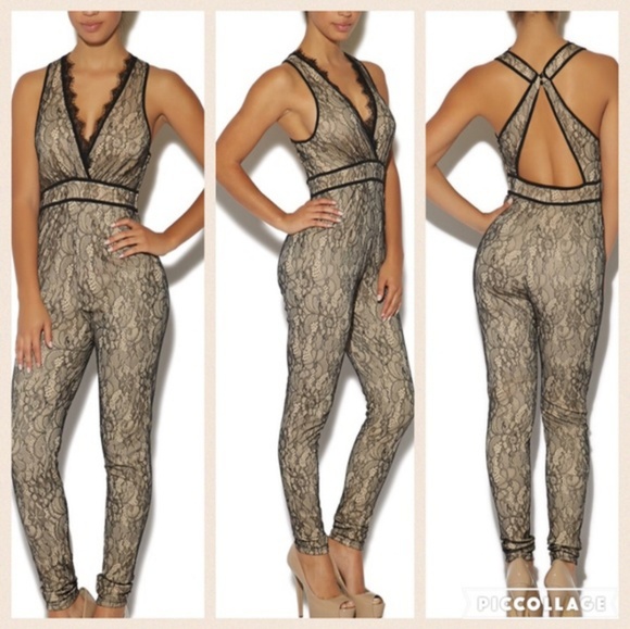 Arden B Pants - Arden B nude lace jumpsuit